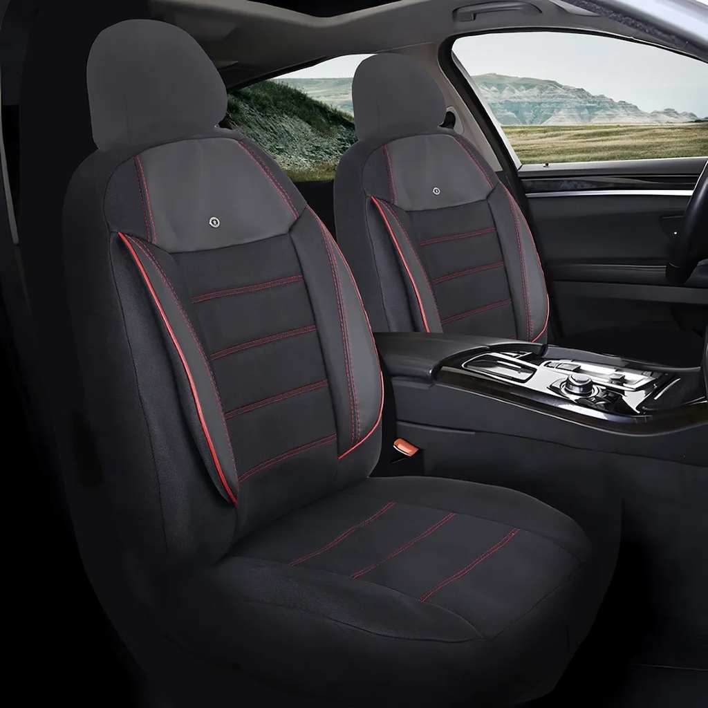 Peugeot 206 Araçlara Uyumlu Oto Koltuk Kılıfı Seti - Yıldız Serisi Siyah/Kırmızı